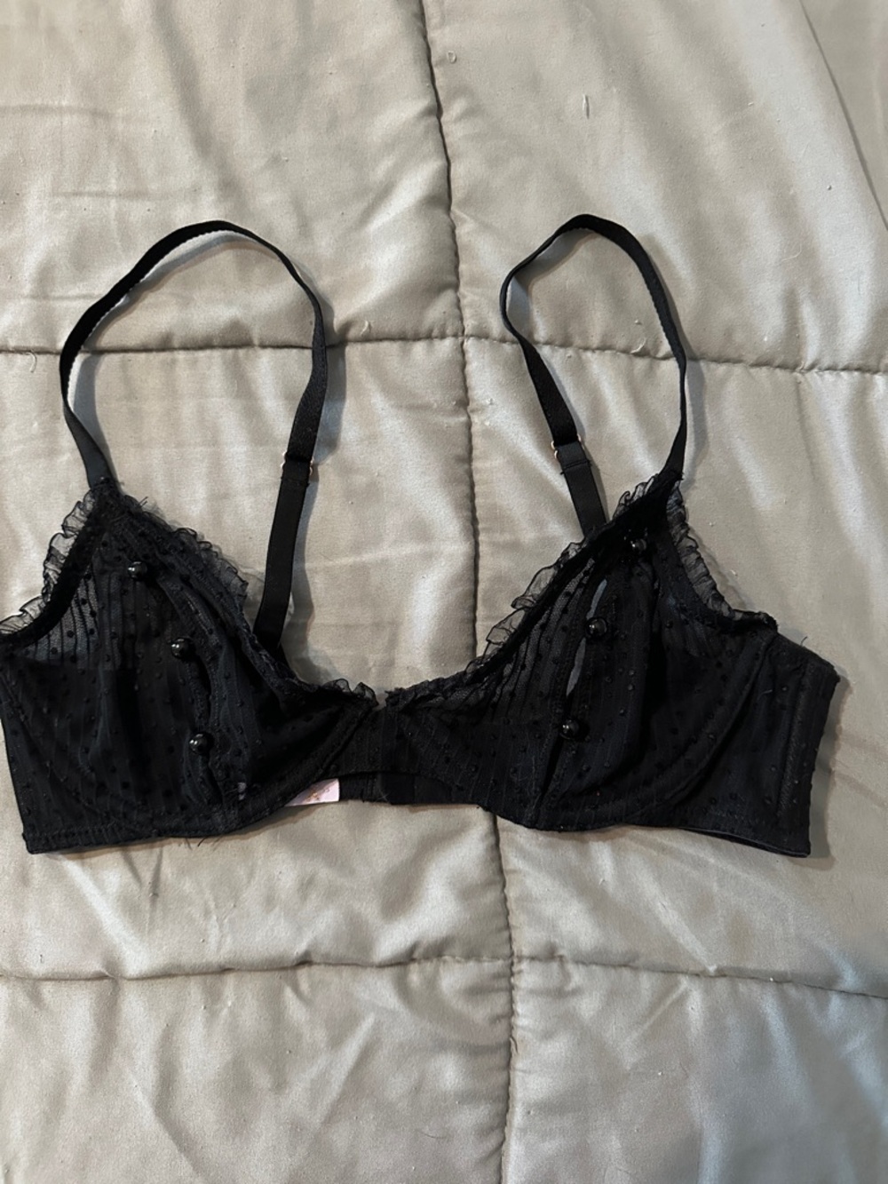 Savage X Fenty Black Sheer Dotted Mesh Lace Bralette